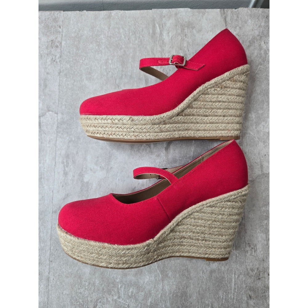 Torrid Mary Jane Espadrille Platform Wedge 10 Wide Fit Red Canvas Retro Pumps - Picture 5 of 10